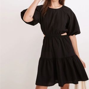 NWOT Madewell Seersucker Puff-Sleeve Cutout Mini Dress Medium Black